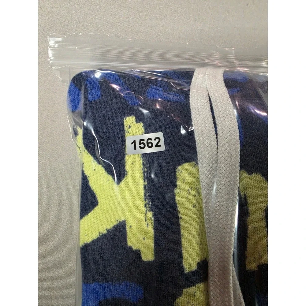 Nike Sportswear All Over Print Graffiti Logo Hoodie Navy Blue Neon Yellow Mens M